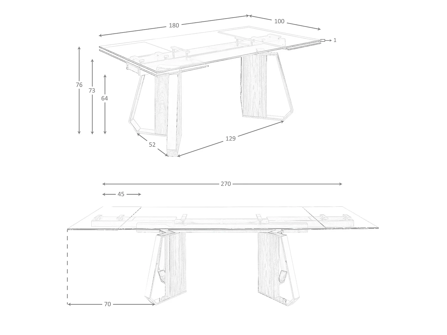 Table de salle à manger rectangulaire à rallonge en verre trempé, noyer et acier chromé 1159 ANGEL CERDA