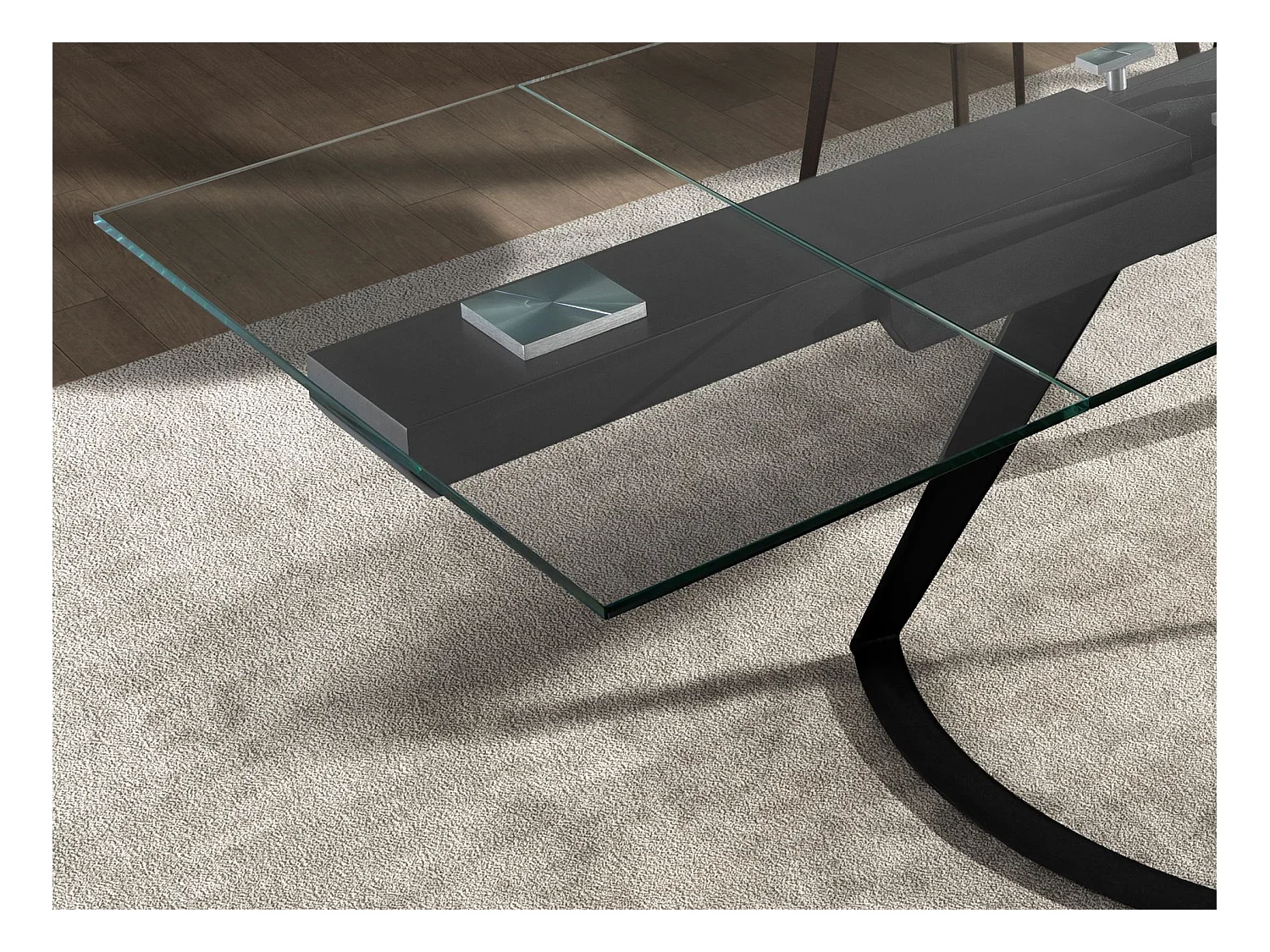Table à manger extensible rectangulaire en verre trempé et acier noir 1150 ANGEL CERDA
