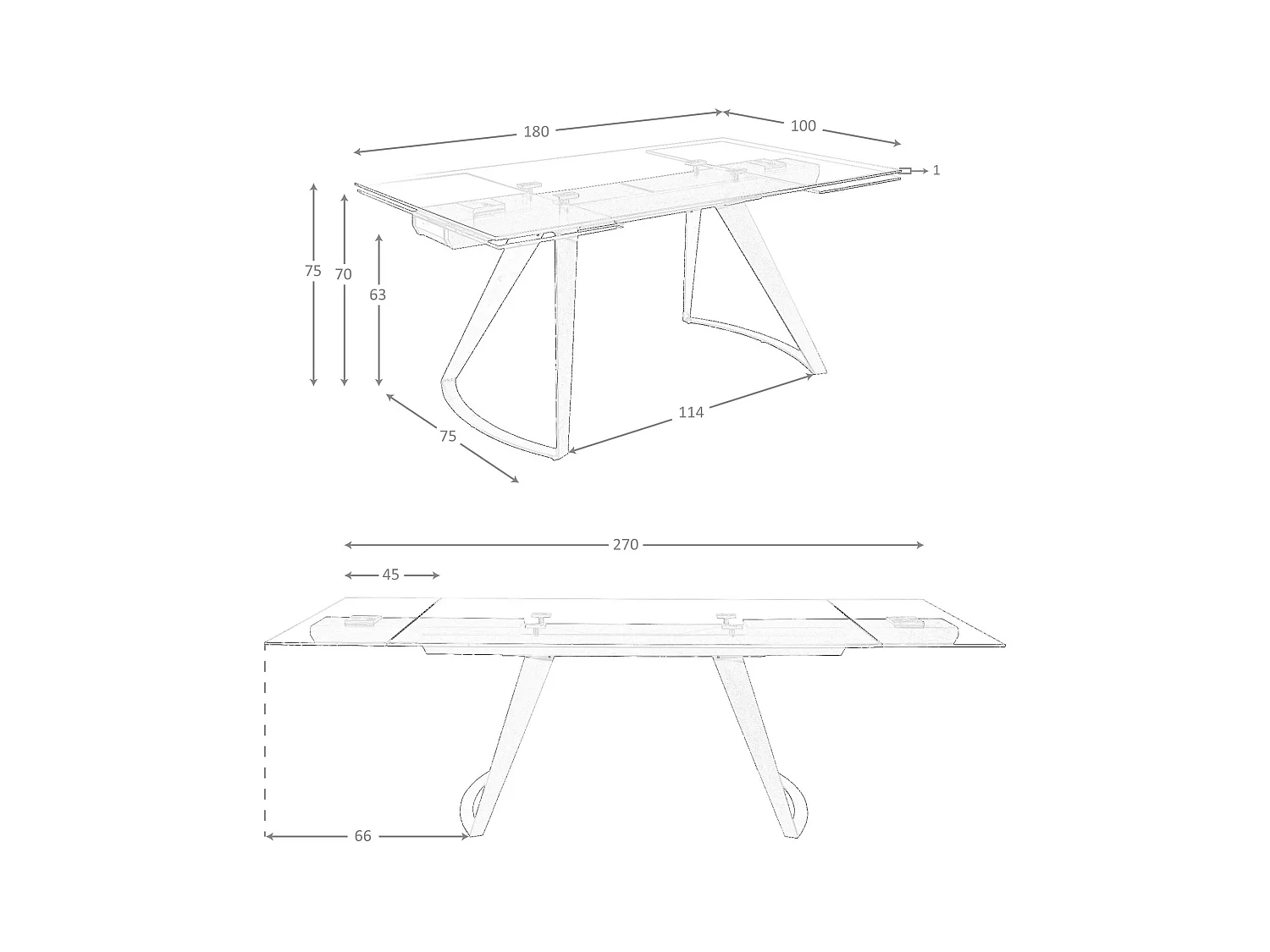 Table à manger extensible rectangulaire en verre trempé et acier noir 1150 ANGEL CERDA