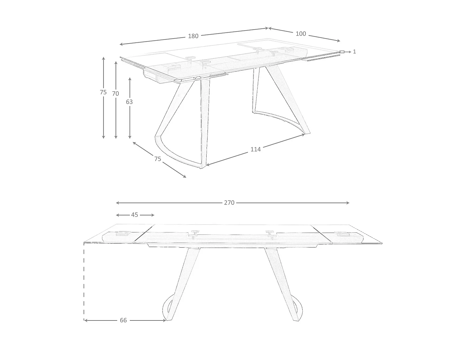 Table à manger extensible rectangulaire en verre trempé et acier noir 1150 ANGEL CERDA