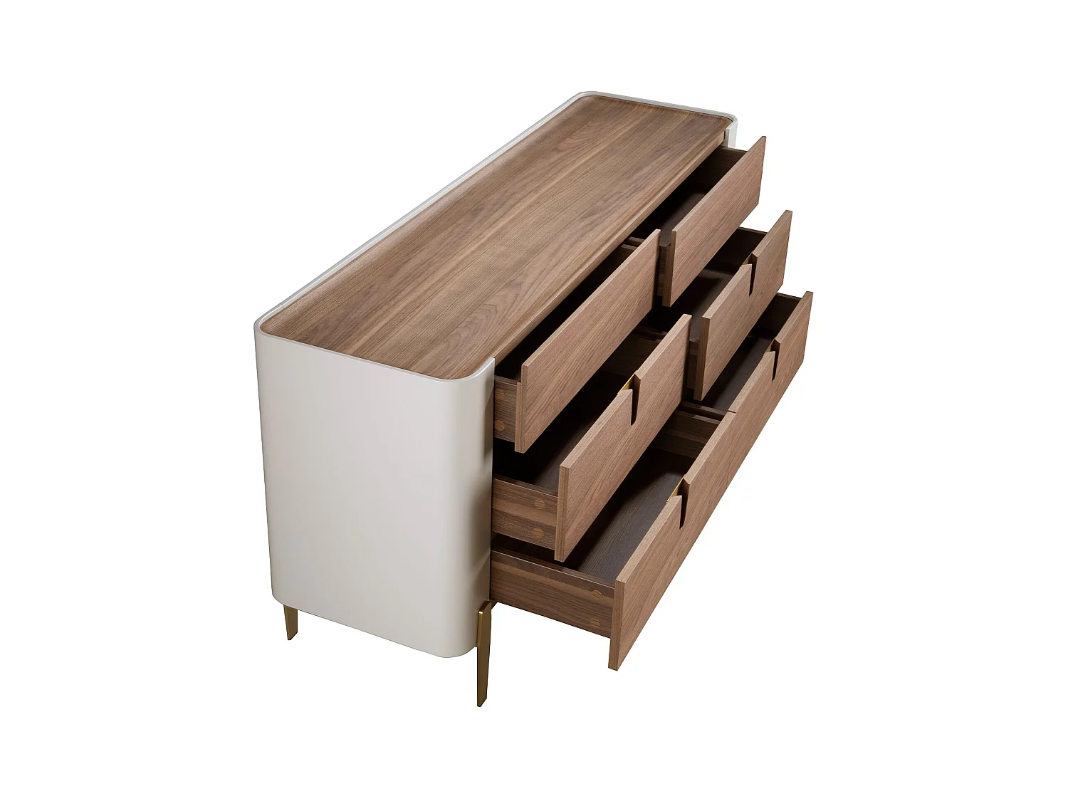 Commode en bois beige, acier poli doré et plateau en noyer 7185 ANGEL CERDA