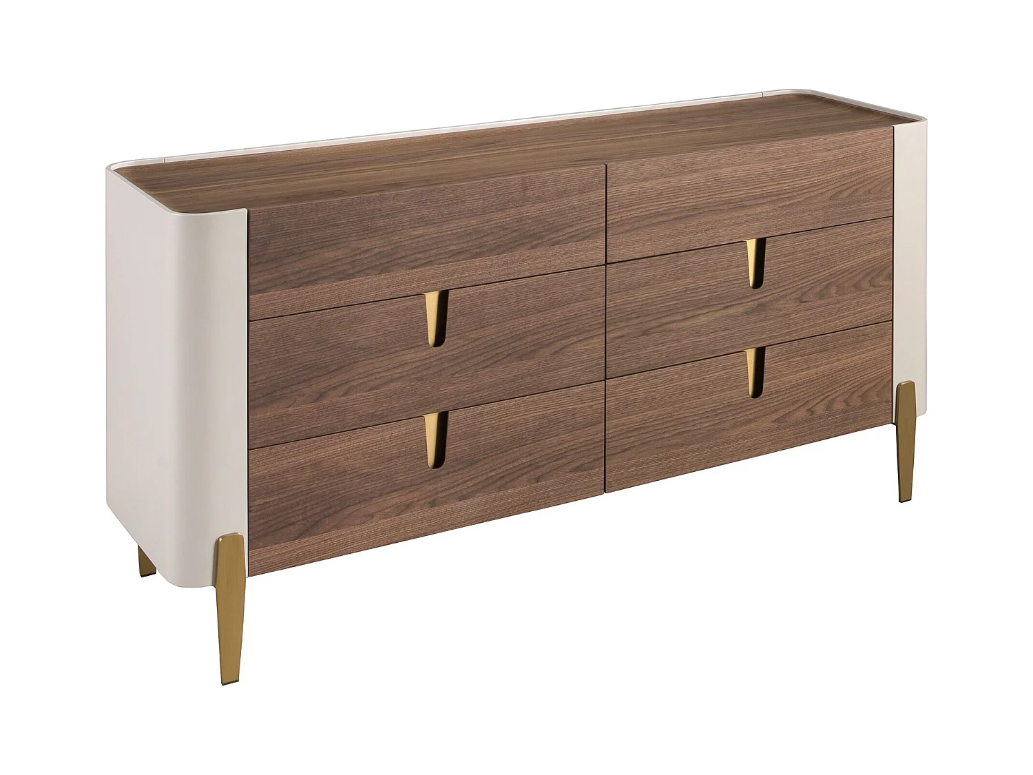 Commode en bois beige, acier poli doré et plateau en noyer 7185 ANGEL CERDA