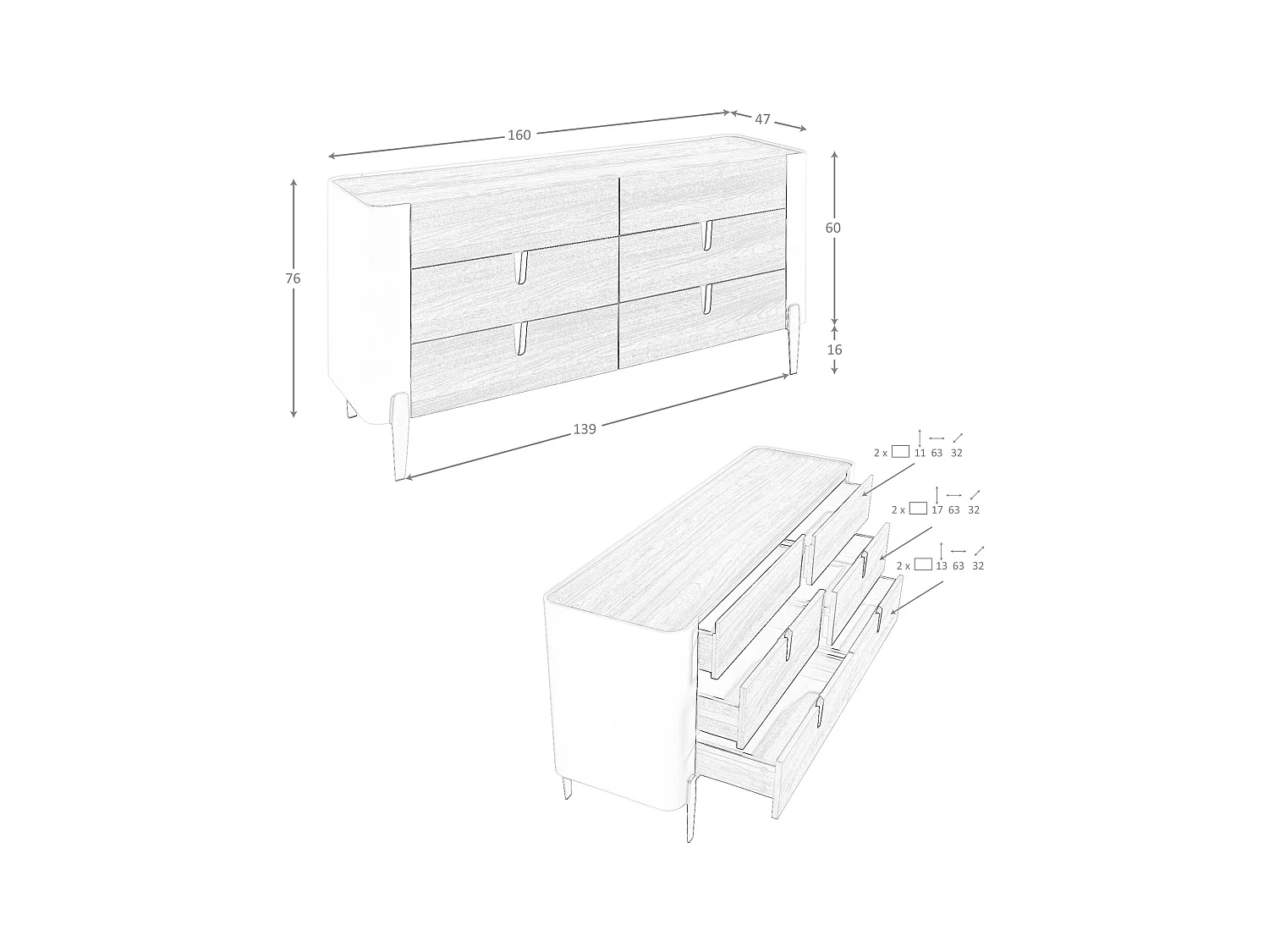 Commode en bois beige, acier poli doré et plateau en noyer 7185 ANGEL CERDA