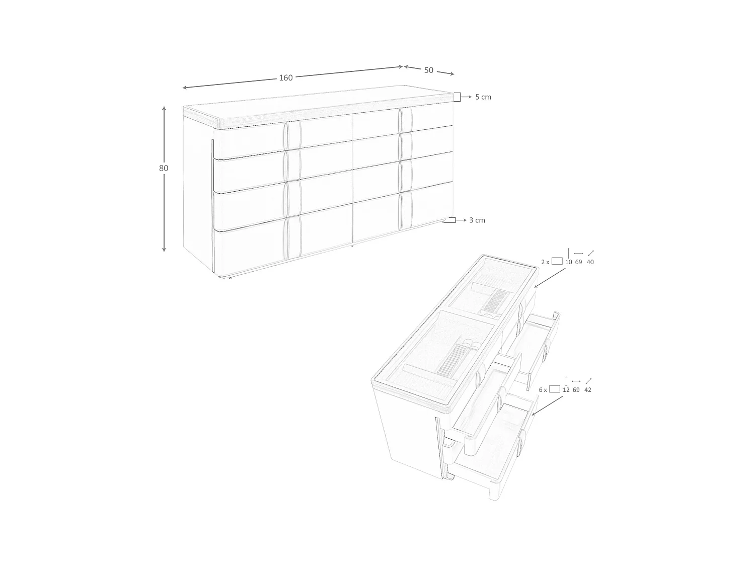 Commode en bois beige, acier poli doré et plateau en noyer 7185 ANGEL CERDA