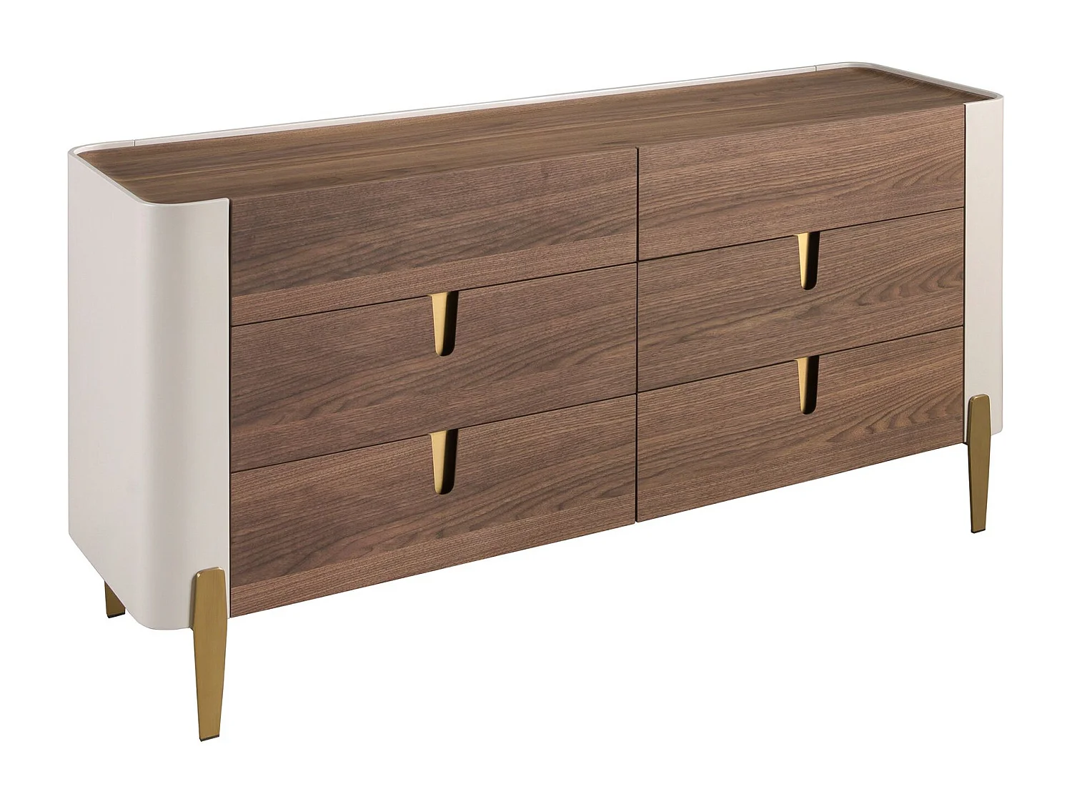 Commode en bois beige, acier poli doré et plateau en noyer 7185 ANGEL CERDA