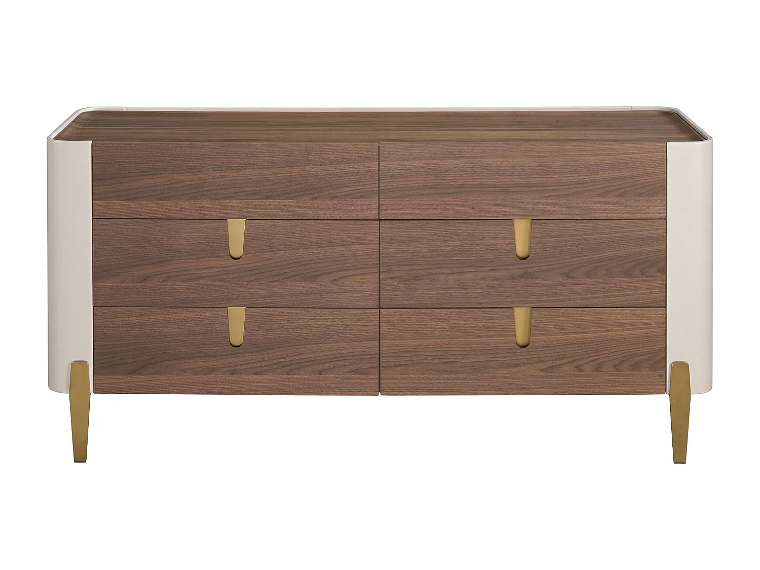 Commode en bois beige, acier poli doré et plateau en noyer 7185 ANGEL CERDA