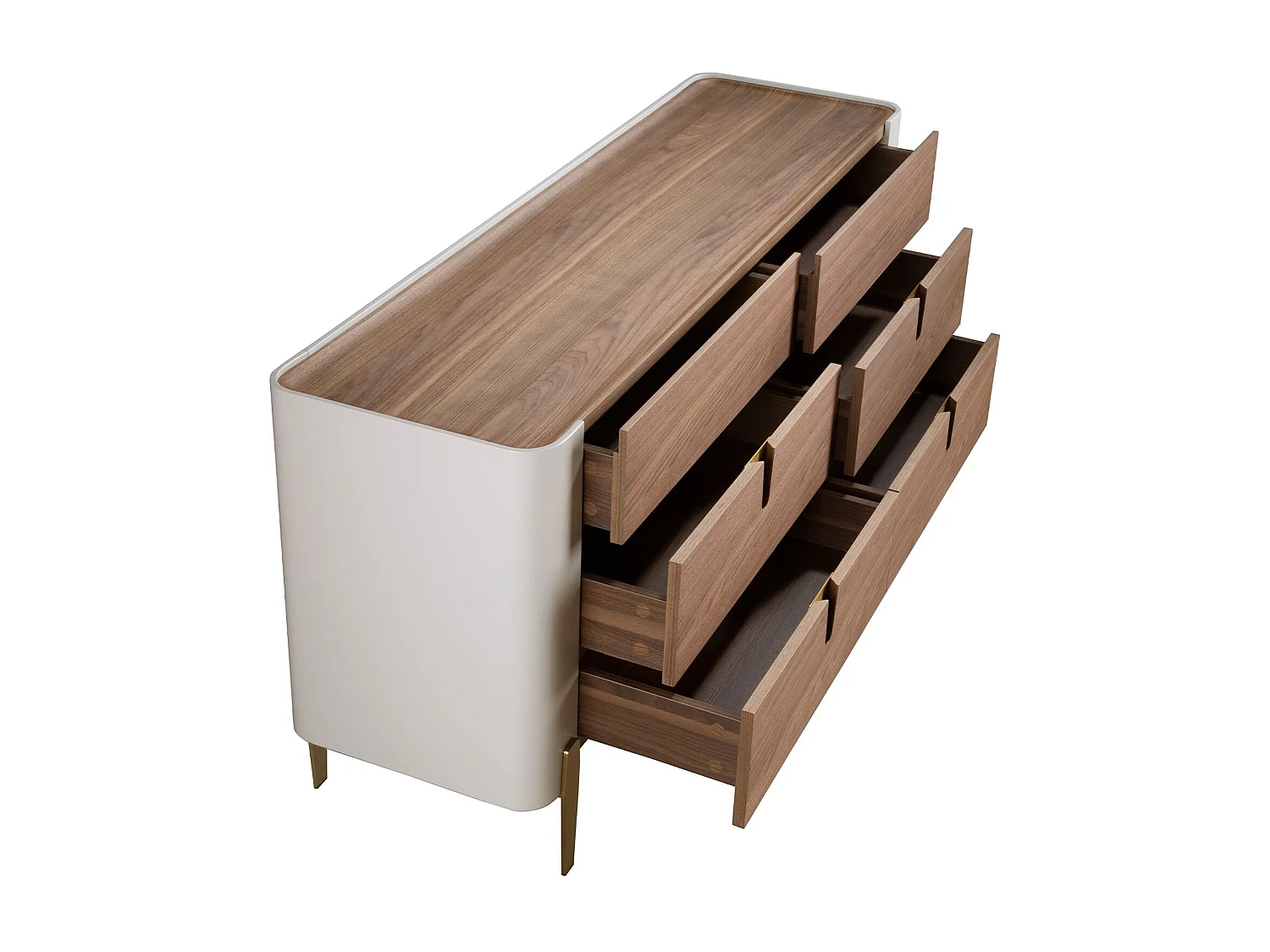 Commode en bois beige, acier poli doré et plateau en noyer 7185 ANGEL CERDA