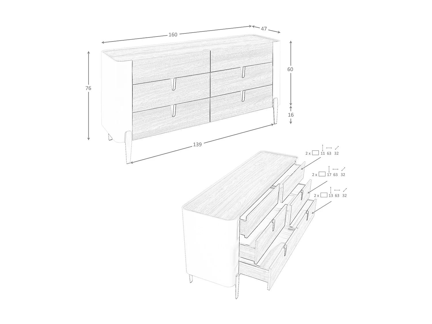 Commode en bois beige, acier poli doré et plateau en noyer 7185 ANGEL CERDA