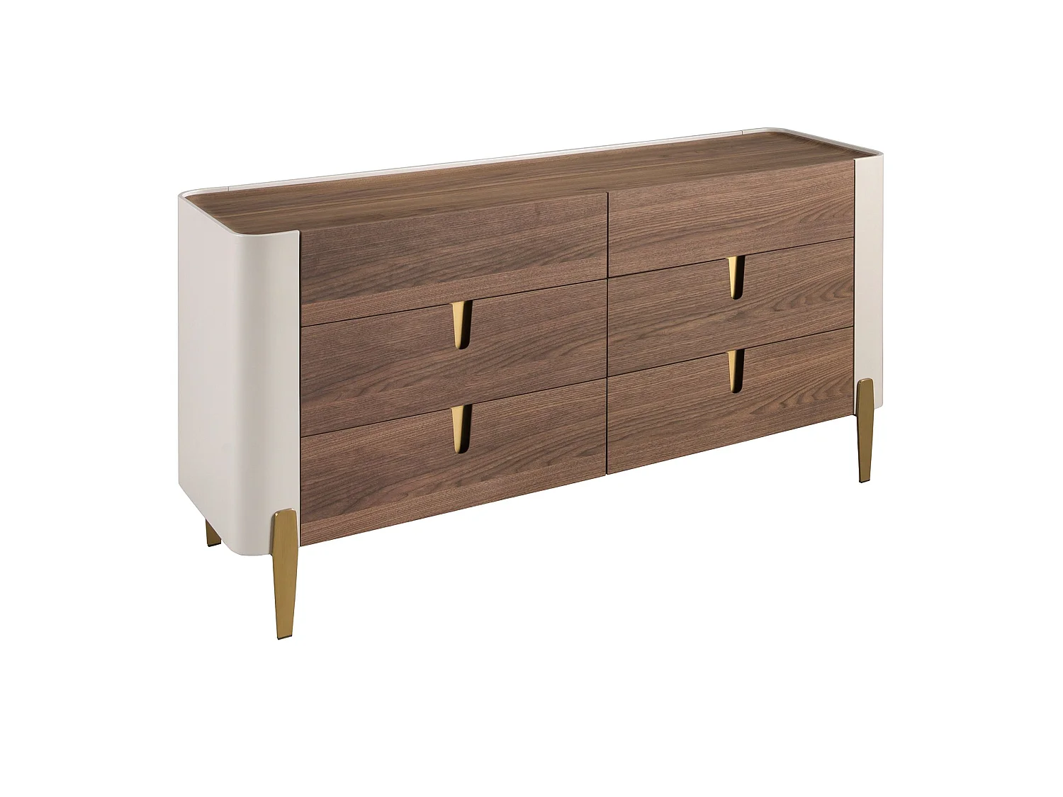 Cassettiera in legno beige, acciaio lucido dorato e piano in noce 7185 ANGEL CERDA