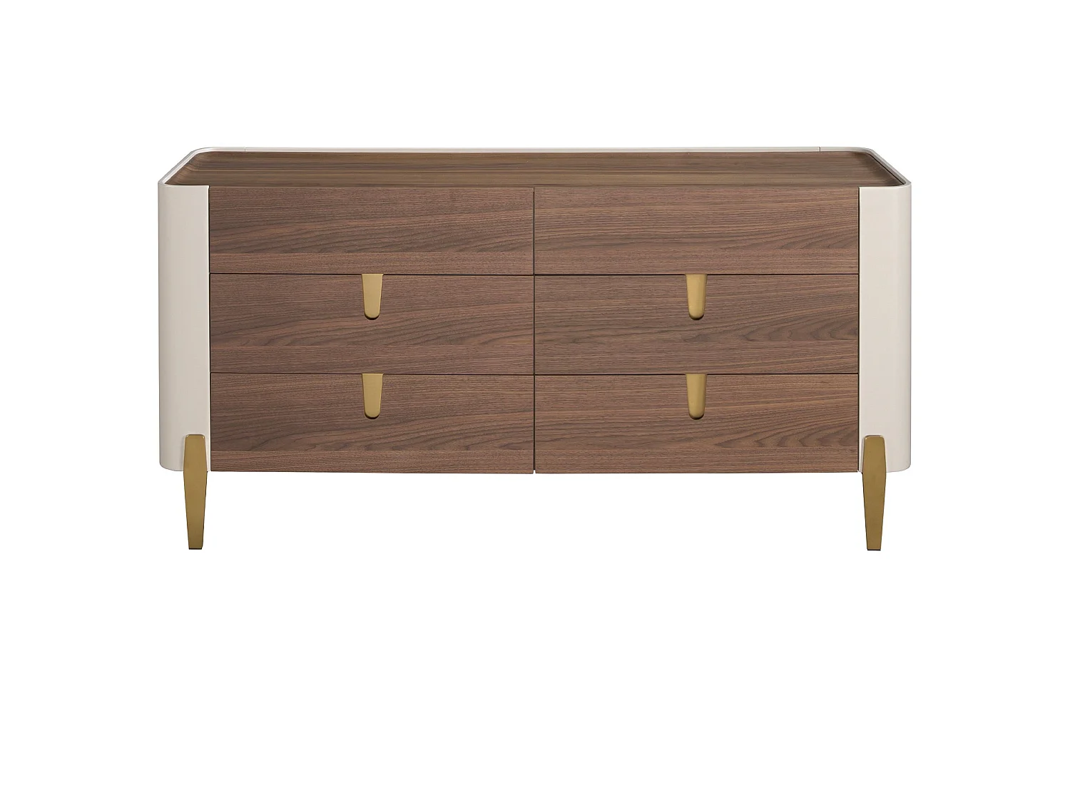 Cassettiera in legno beige, acciaio lucido dorato e piano in noce 7185 ANGEL CERDA