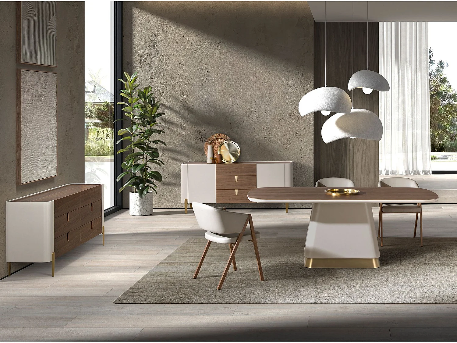 Cassettiera in legno beige, acciaio lucido dorato e piano in noce 7185 ANGEL CERDA