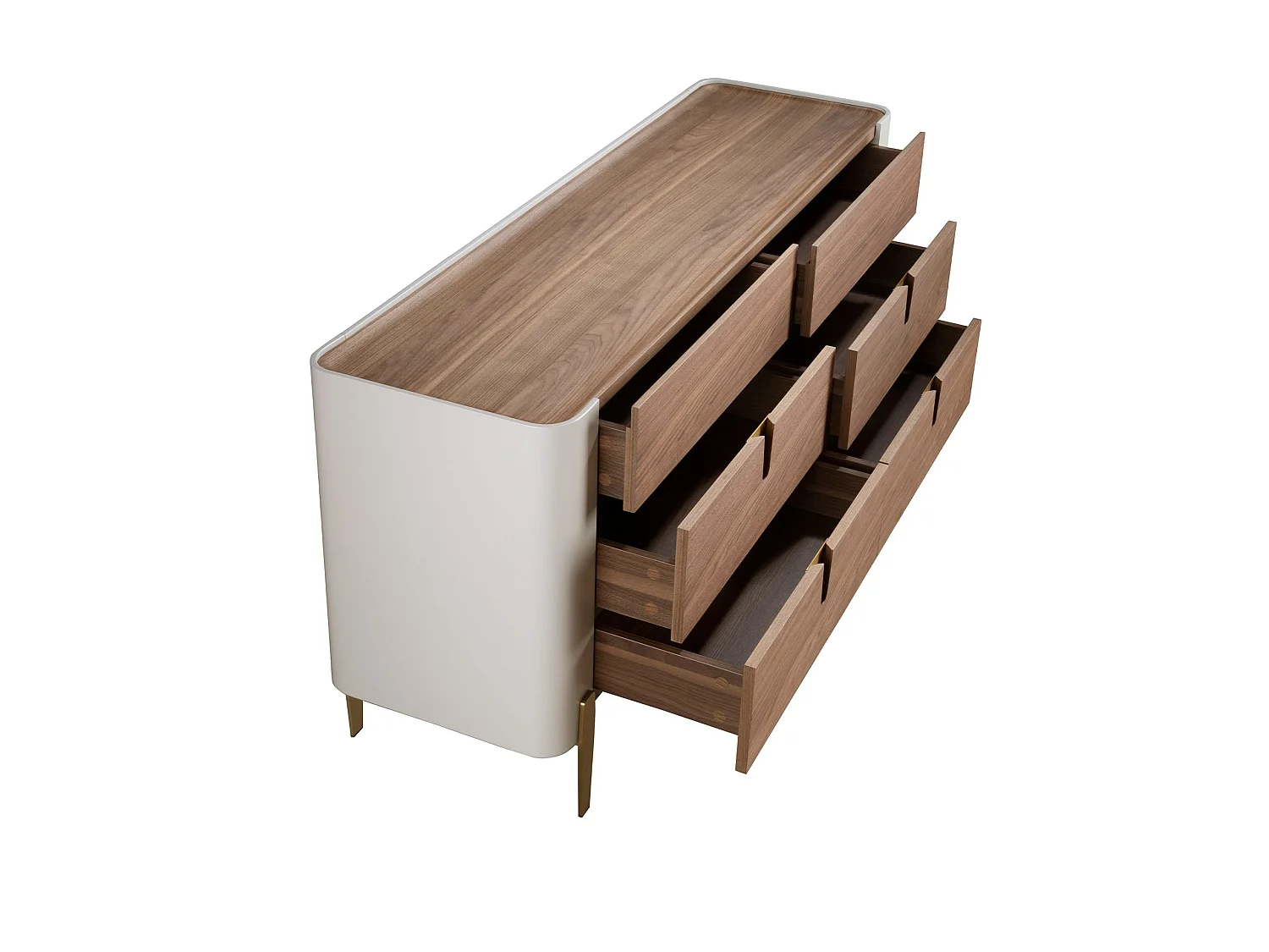 Cassettiera in legno beige, acciaio lucido dorato e piano in noce 7185 ANGEL CERDA