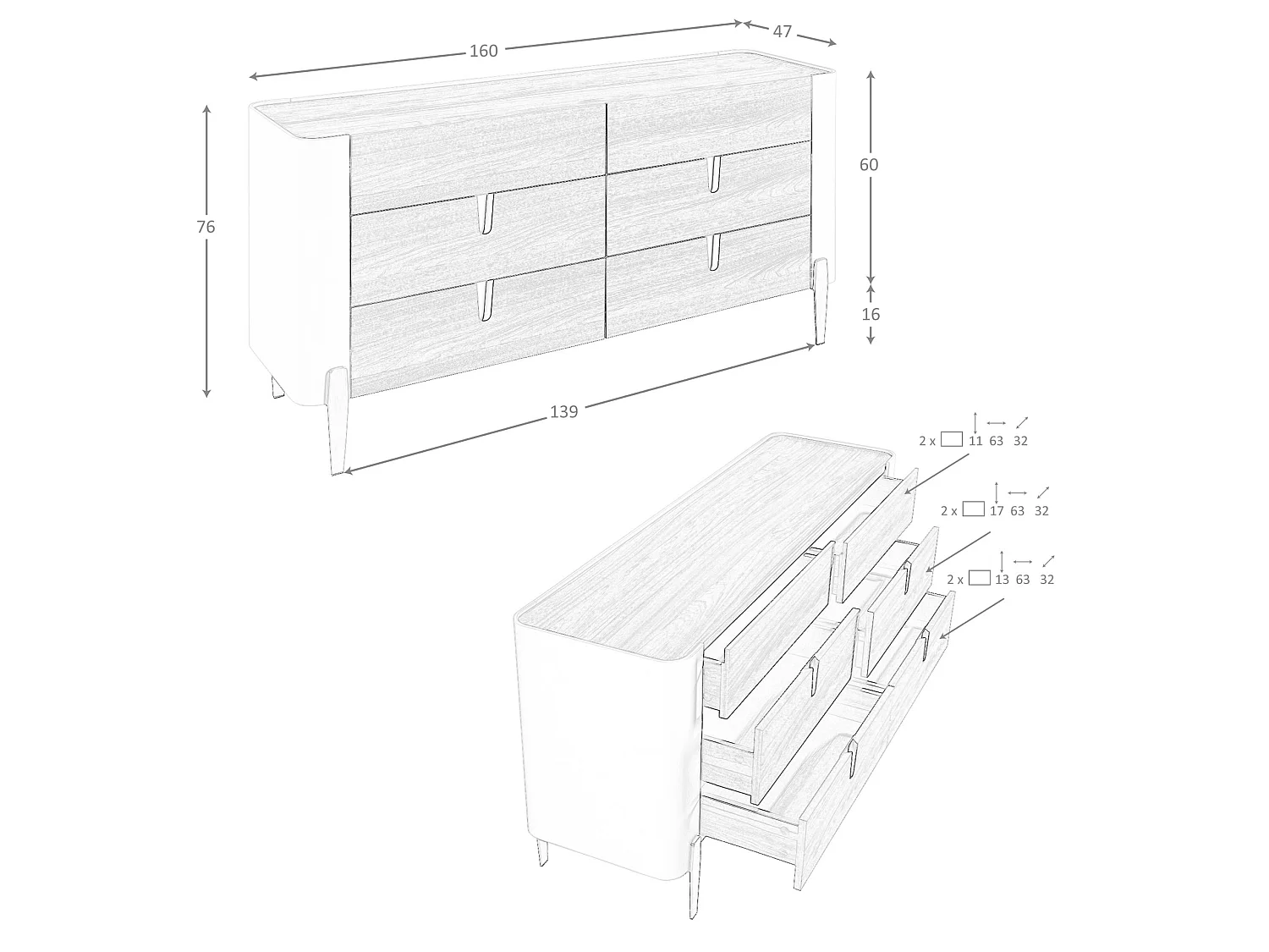 Cassettiera in legno beige, acciaio lucido dorato e piano in noce 7185 ANGEL CERDA