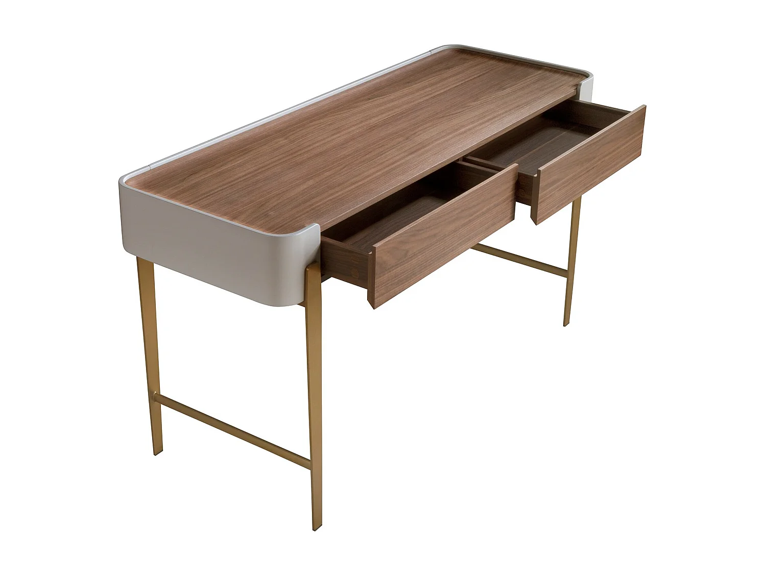 Bureau en noyer, beige et acier poli doré 7186 ANGEL CERDA