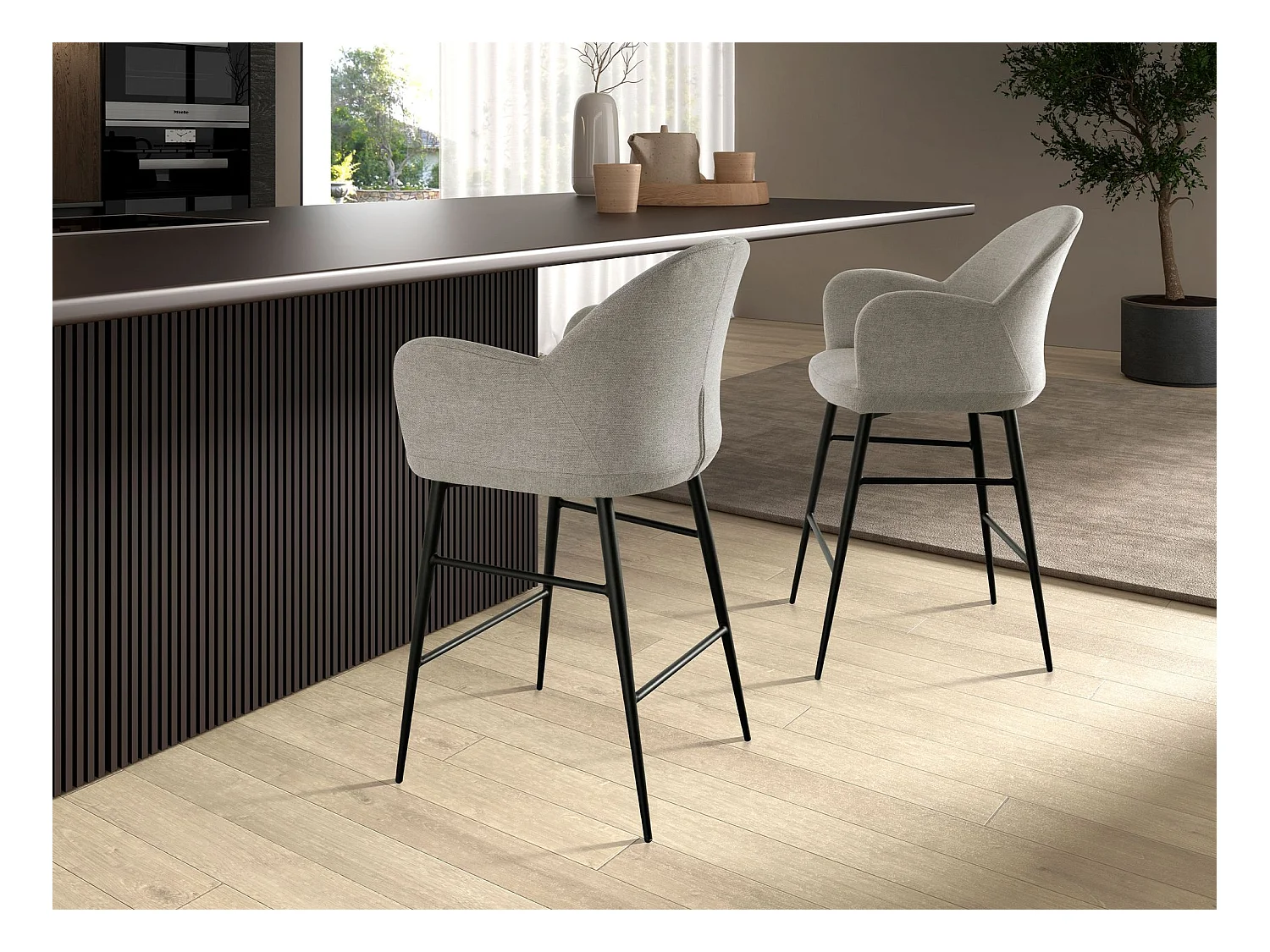 Tabouret en tissu gris clair 4174 ANGEL CERDA