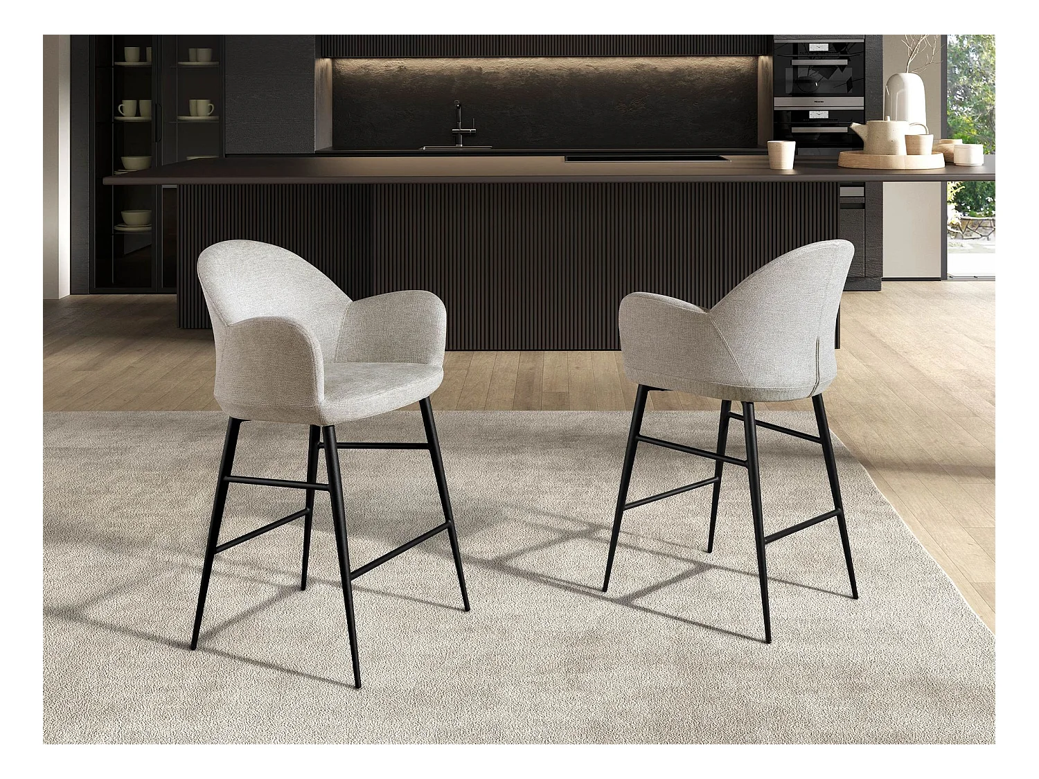 Hocker aus hellgrauem Stoff 4174 ANGEL CERDA