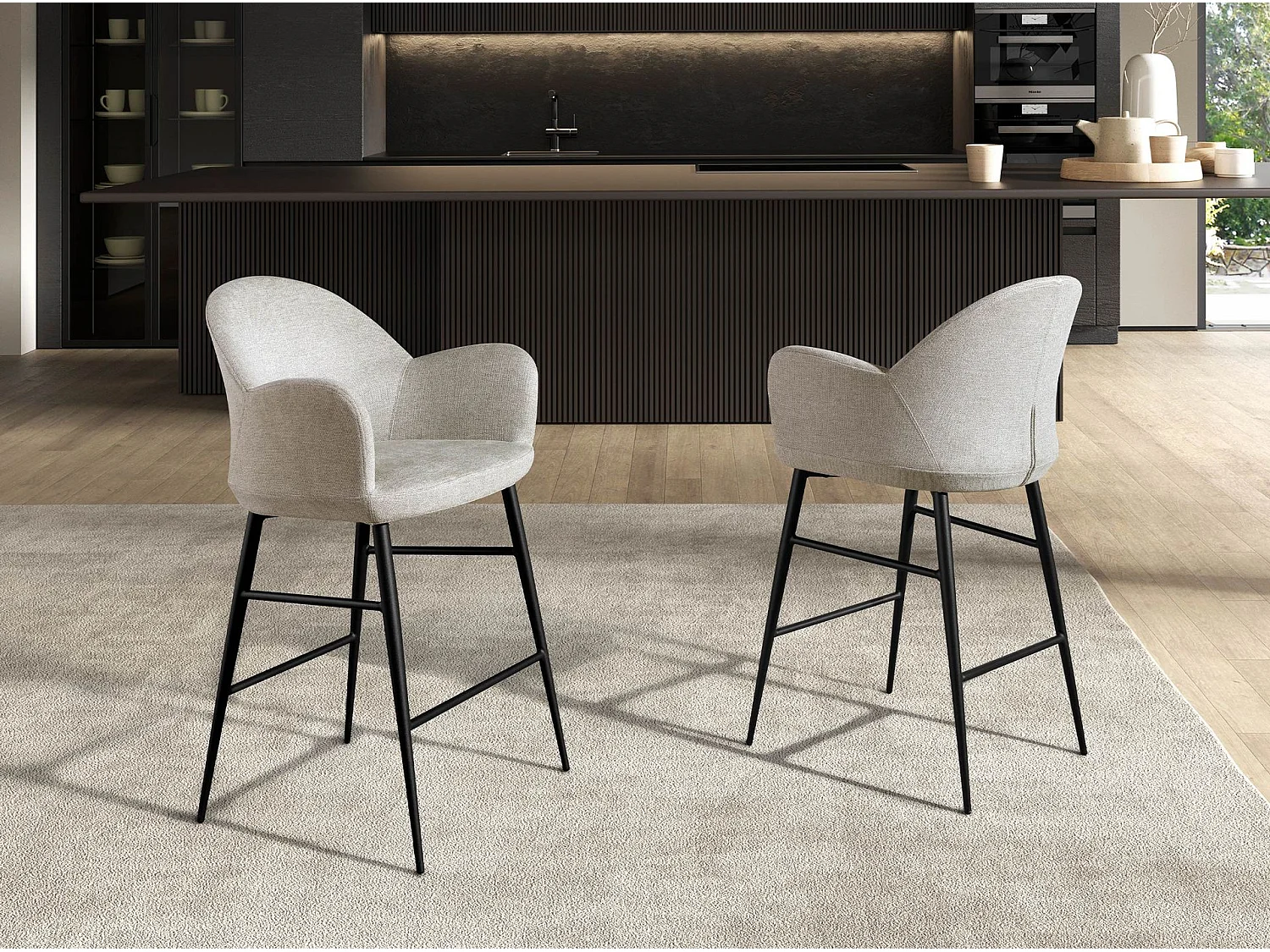 Hocker aus hellgrauem Stoff 4174 ANGEL CERDA