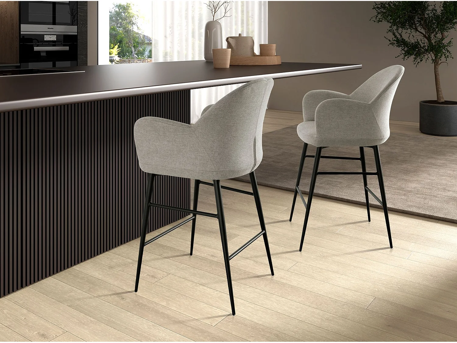 Hocker aus hellgrauem Stoff 4174 ANGEL CERDA