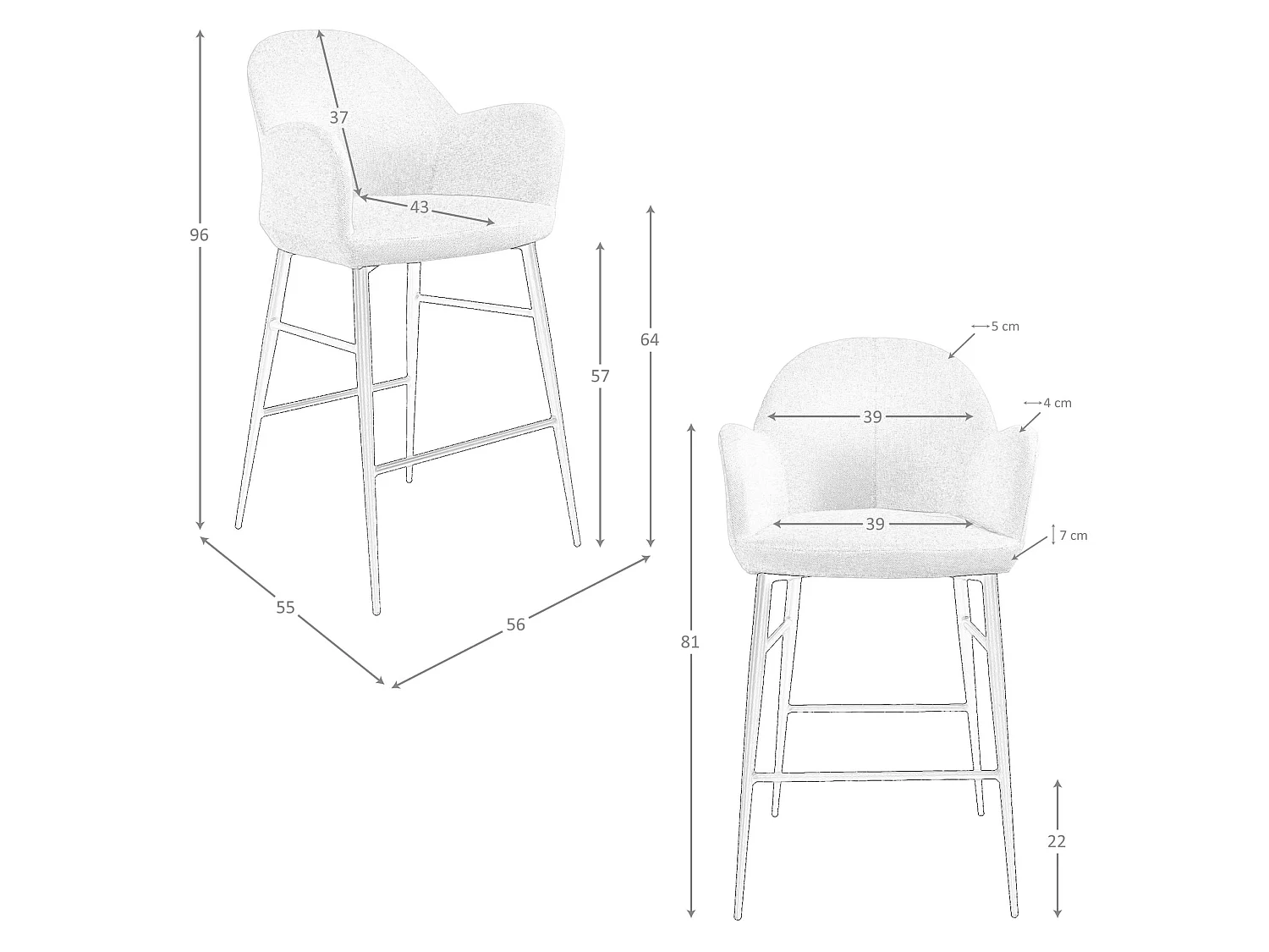 Hocker aus hellgrauem Stoff 4174 ANGEL CERDA