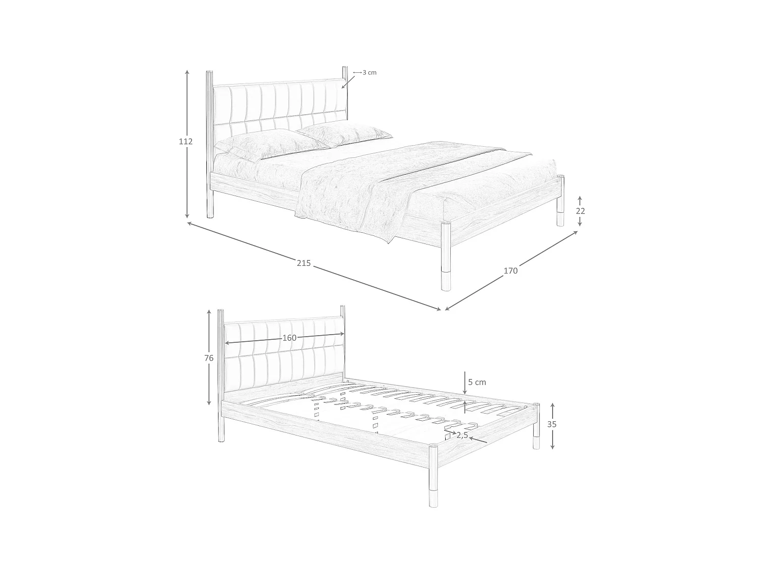 Bett aus dunkelgrauem Kunstleder 7169 ANGEL CERDA
