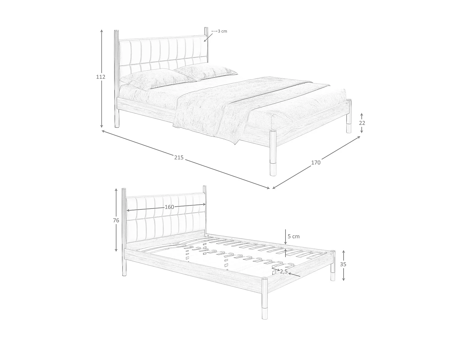 Lit en simili-cuir gris foncé 7169 ANGEL CERDA