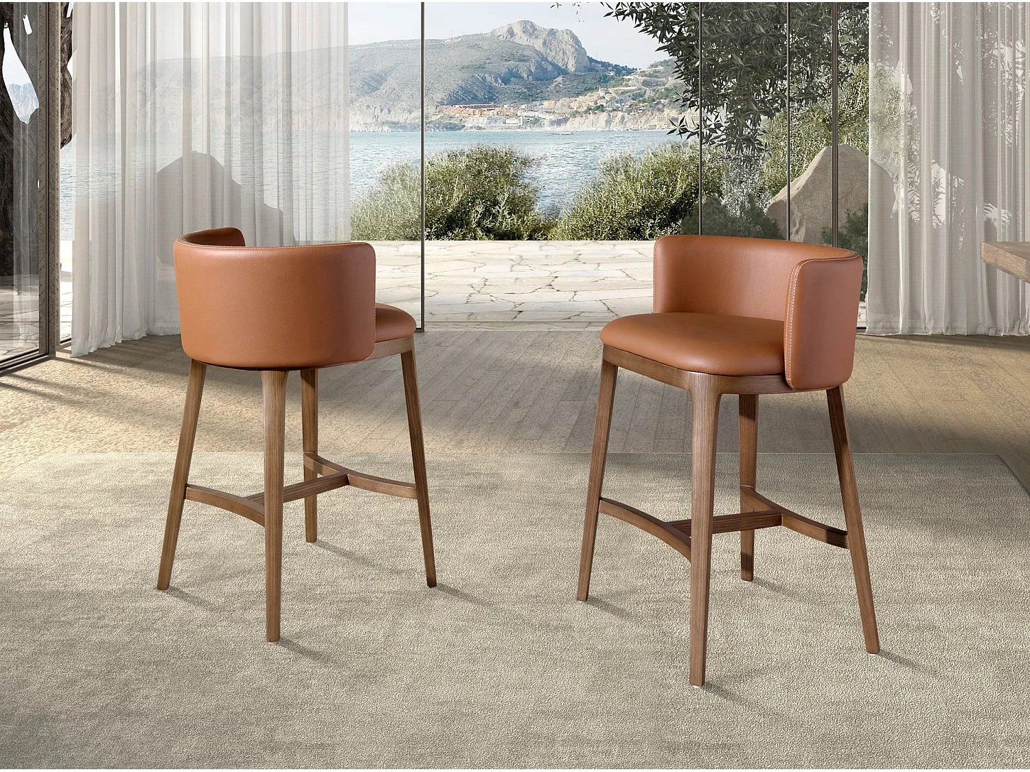 Tabouret en simili cuir marron