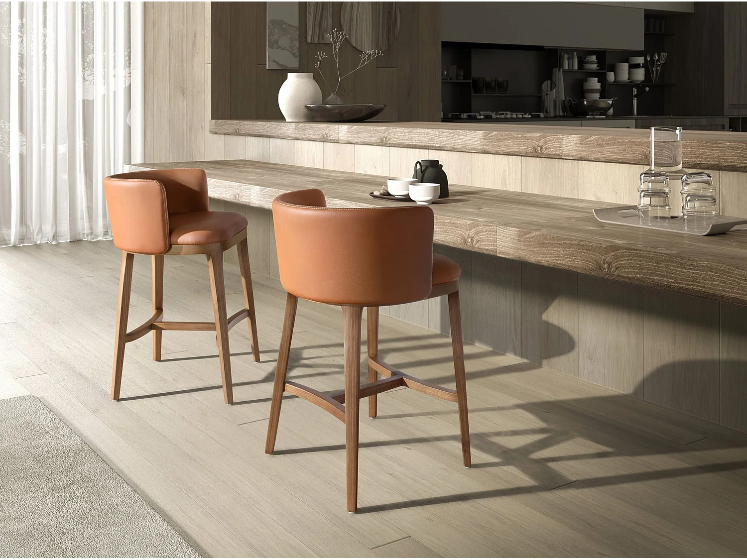 Tabouret en simili cuir marron