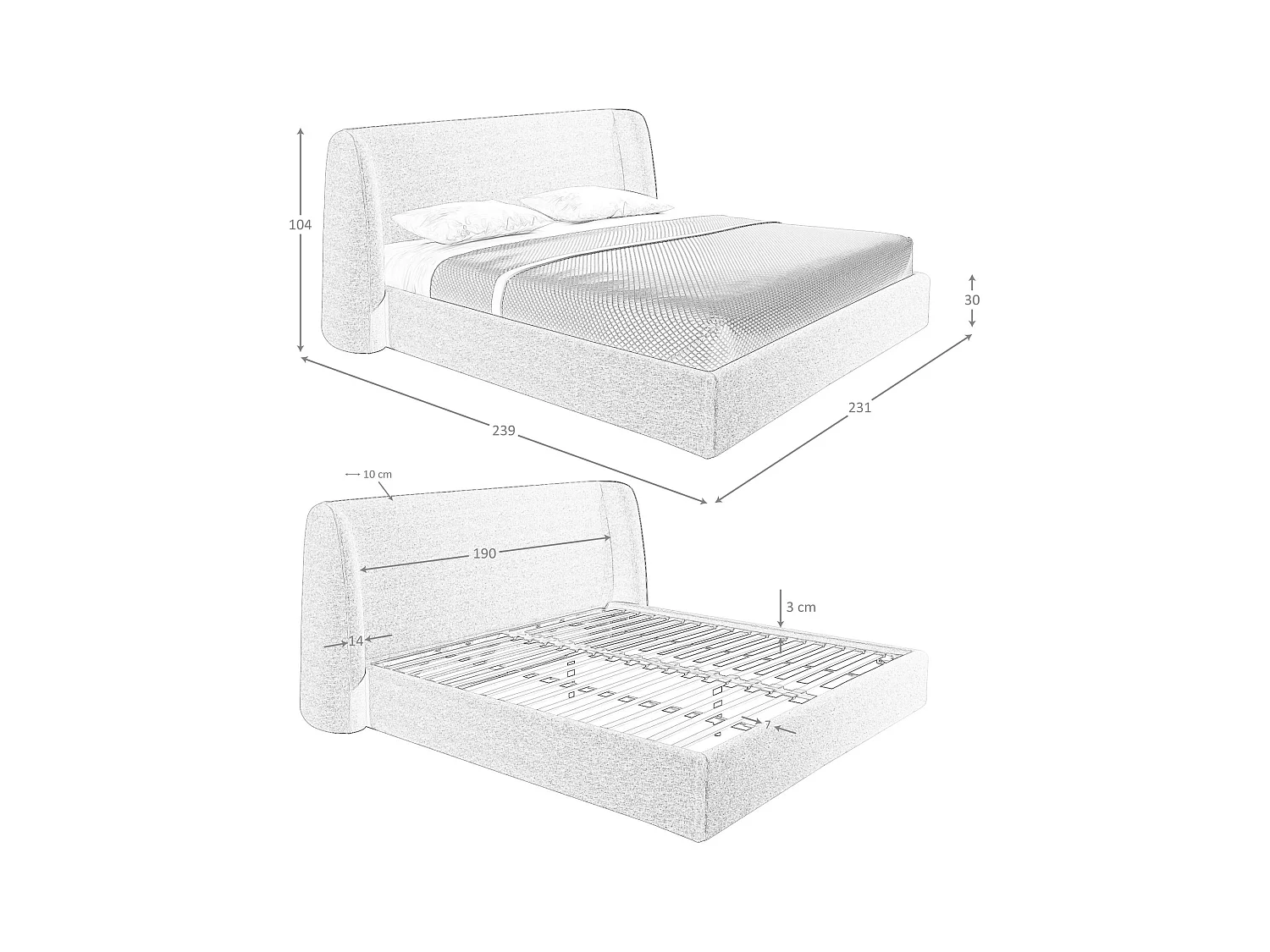 Lit en tissu gris foncé 7145 ANGEL CERDA