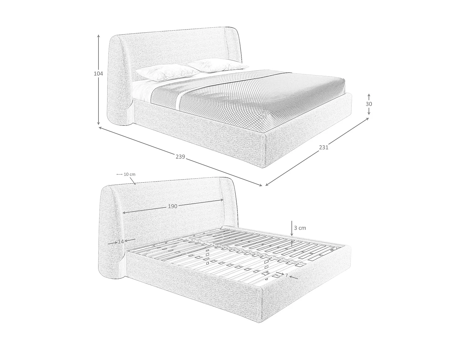 Letto in tessuto grigio scuro