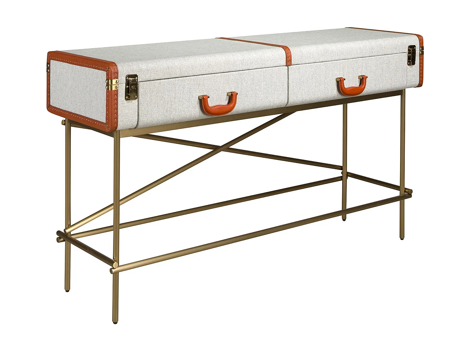 Table console rectangulaire, tissu, noyer et acier poli doré 3271 ANGEL CERDA