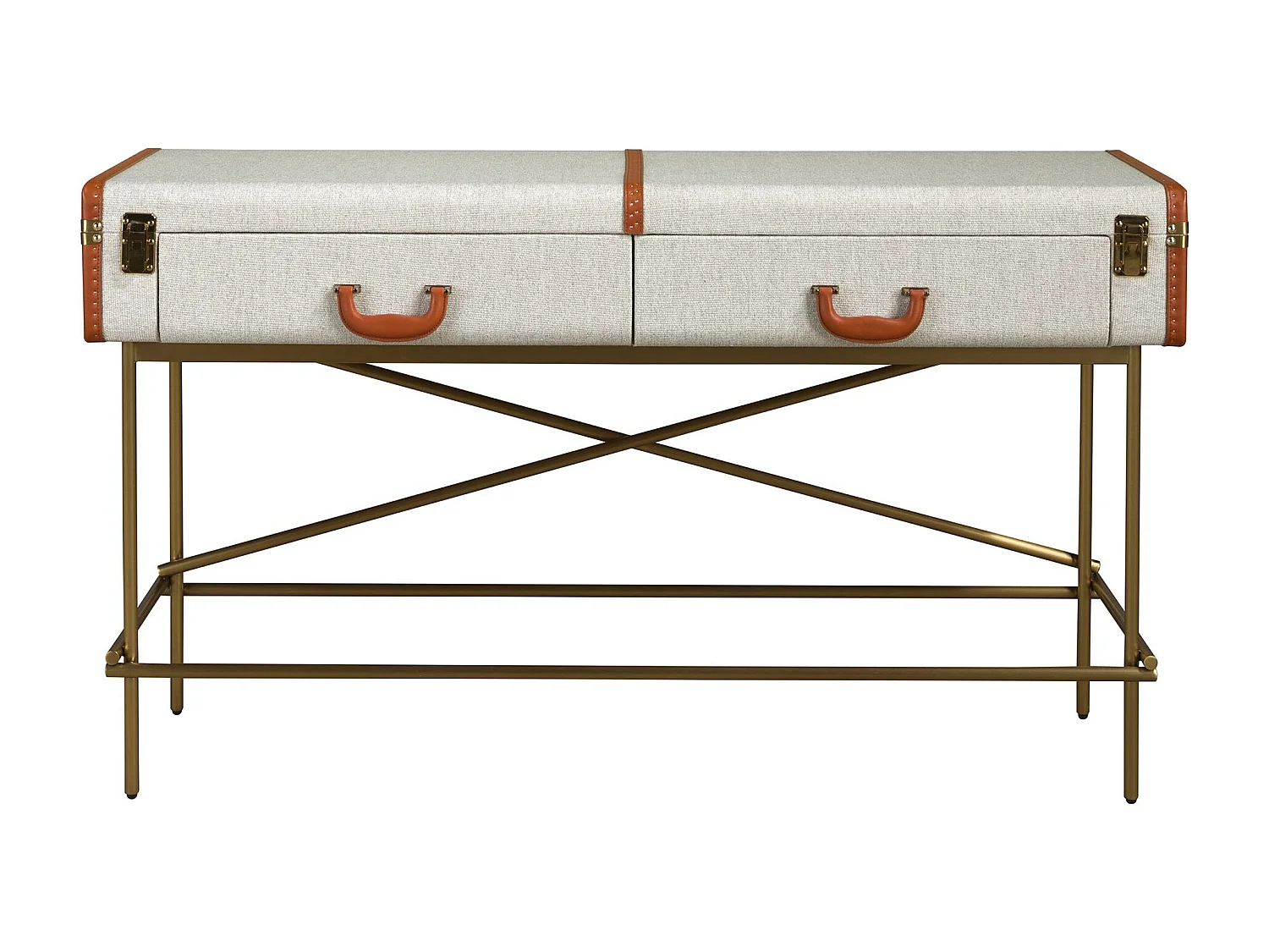 Table console rectangulaire, tissu, noyer et acier poli doré 3271 ANGEL CERDA