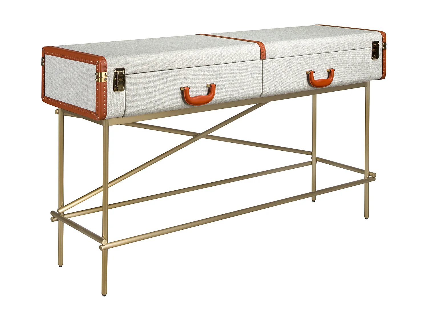 Table console rectangulaire, tissu, noyer et acier poli doré 3271 ANGEL CERDA