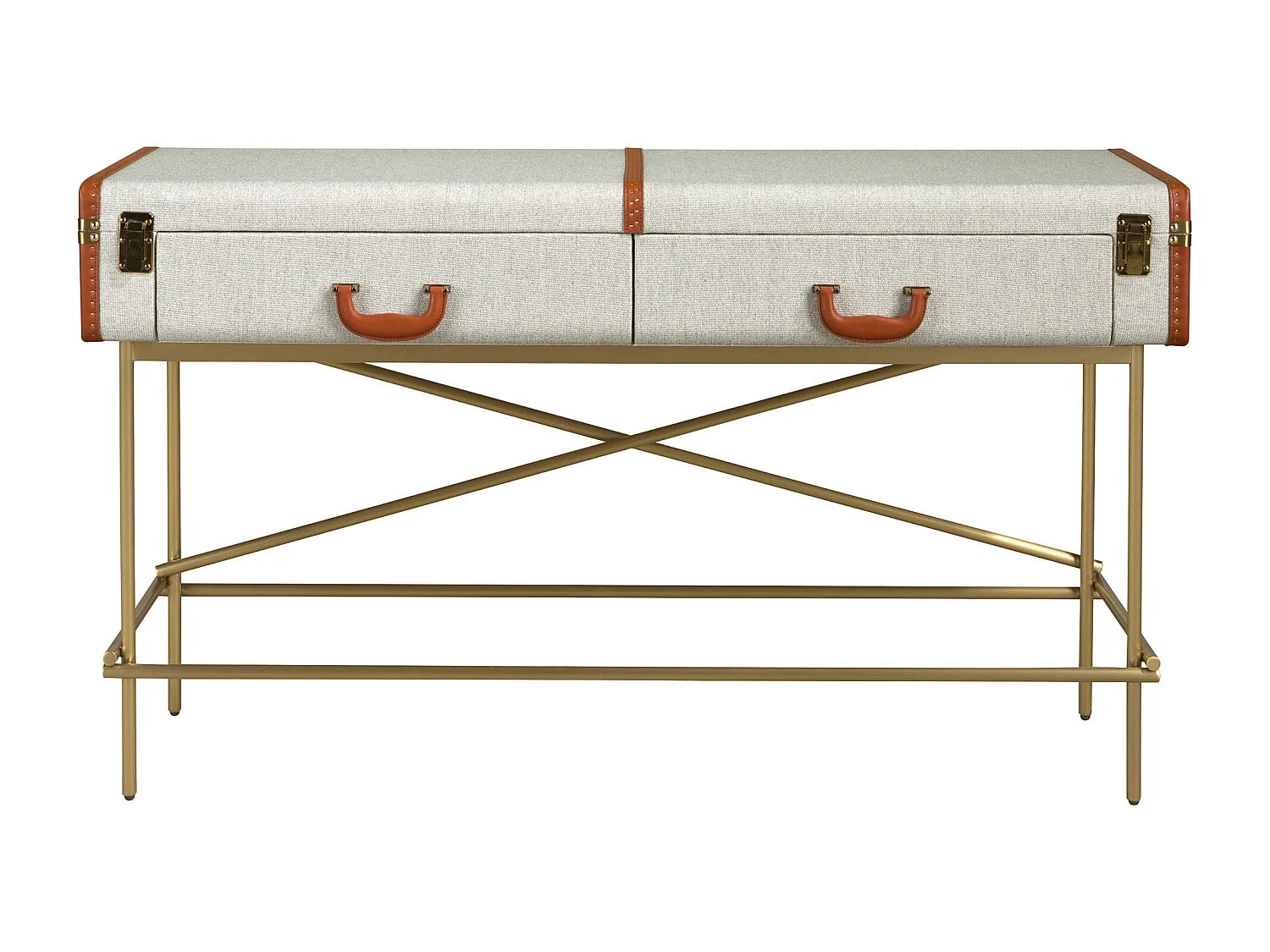 Table console rectangulaire, tissu, noyer et acier poli doré 3271 ANGEL CERDA