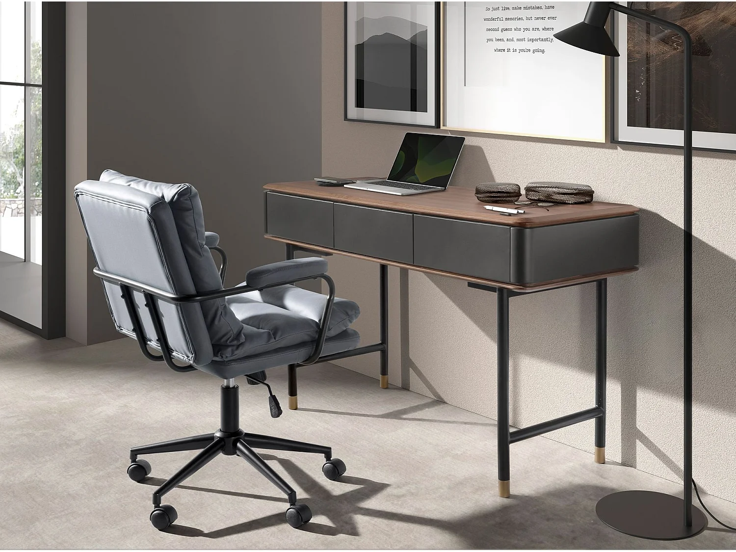 Chaise de bureau pivotante en tissu gris 4155 ANGEL CERDA