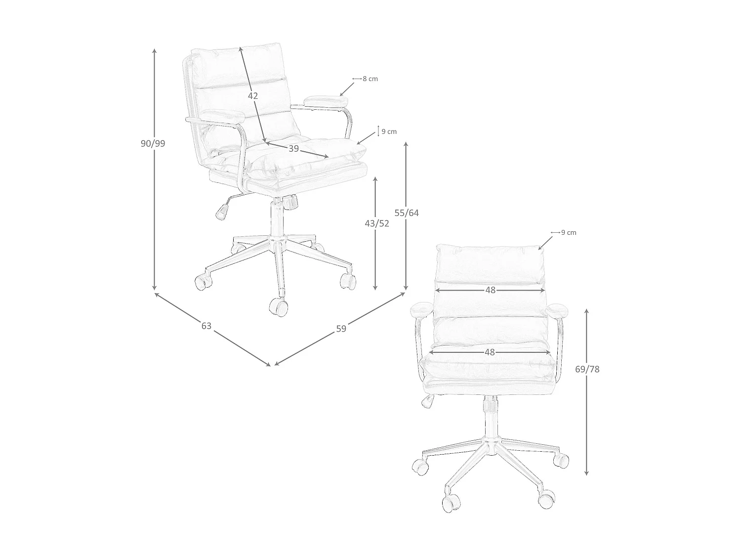 Chaise de bureau pivotante en tissu gris 4155 ANGEL CERDA
