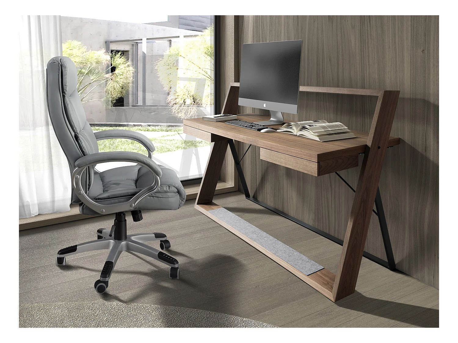 Sedia da ufficio girevole in similpelle grigia 4154 ANGEL CERDA