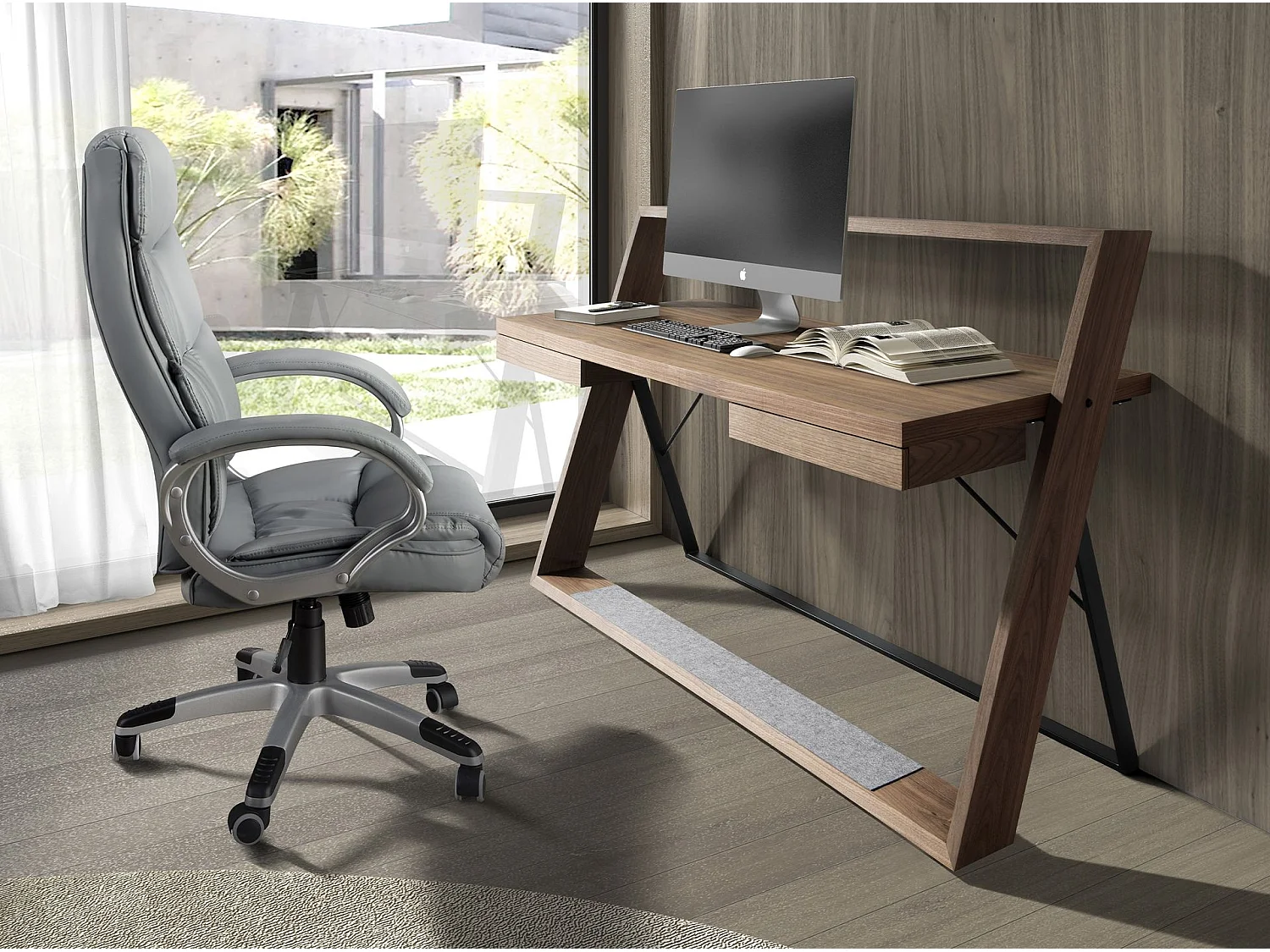 Fauteuil de bureau pivotante en simili-cuir gris 4154 ANGEL CERDA