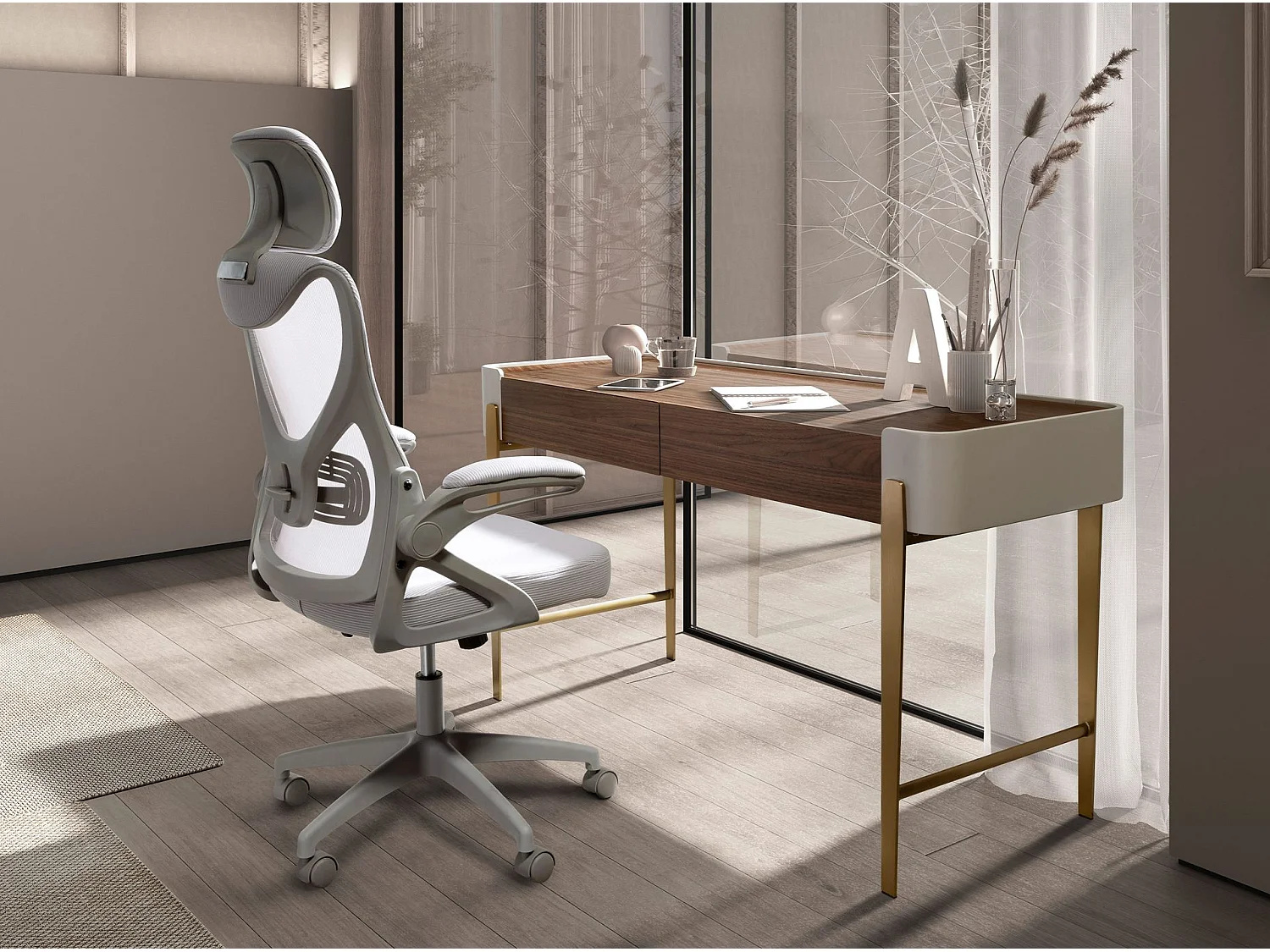 Fauteuil de bureau pivotant tissu gris