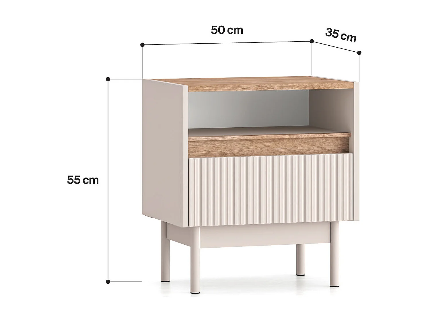 NACHTKONSOLE Dunea Cashmere / Eiche Cremona Torro 50 / 35 / 55cm (2er-Set)