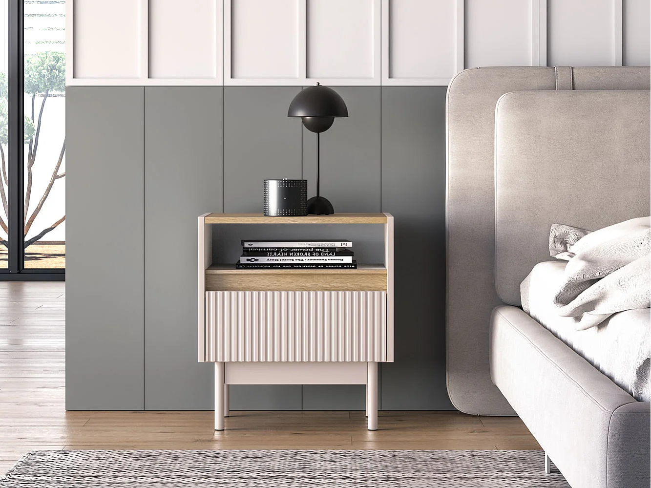 NACHTKONSOLE Dunea Cashmere / Eiche Cremona Torro 50 / 35 / 55cm (2er-Set)