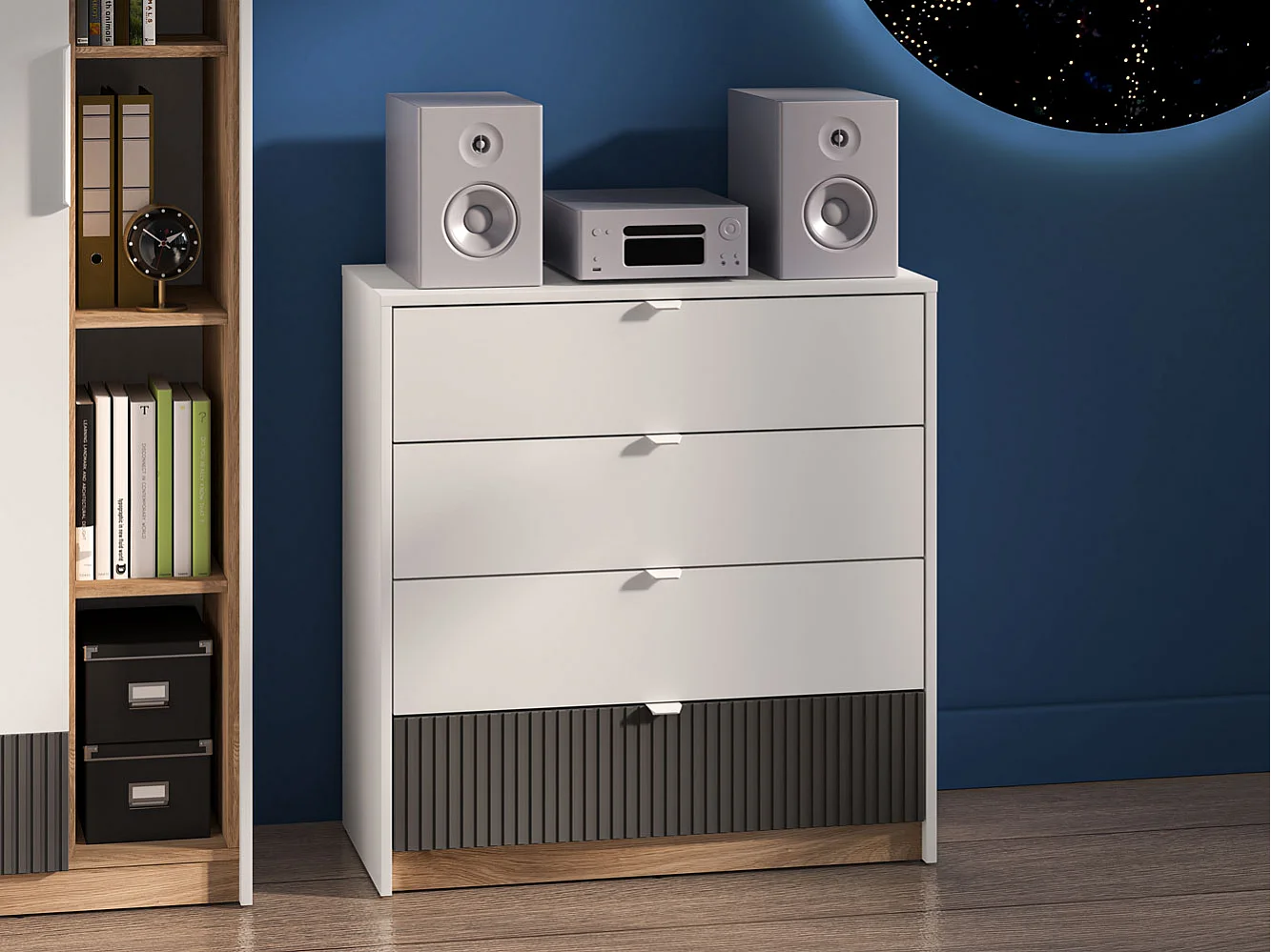 KOMMODE Torino Weiß / Eiche Castello / Graphit 82 / 40 / 86cm