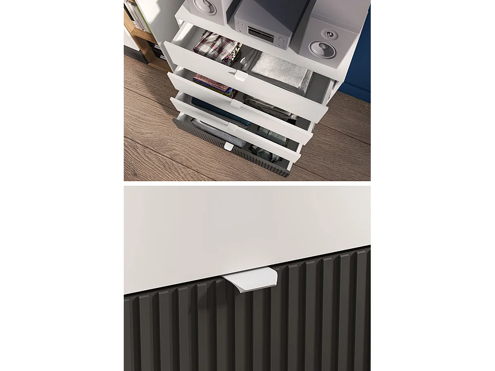 KOMMODE Torino Weiß / Eiche Castello / Graphit 82 / 40 / 86cm