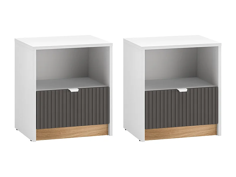 NACHTKONSOLE Torino Weiß / Eiche Castello / Graphit 43 / 34 / 48cm (2er-Set)