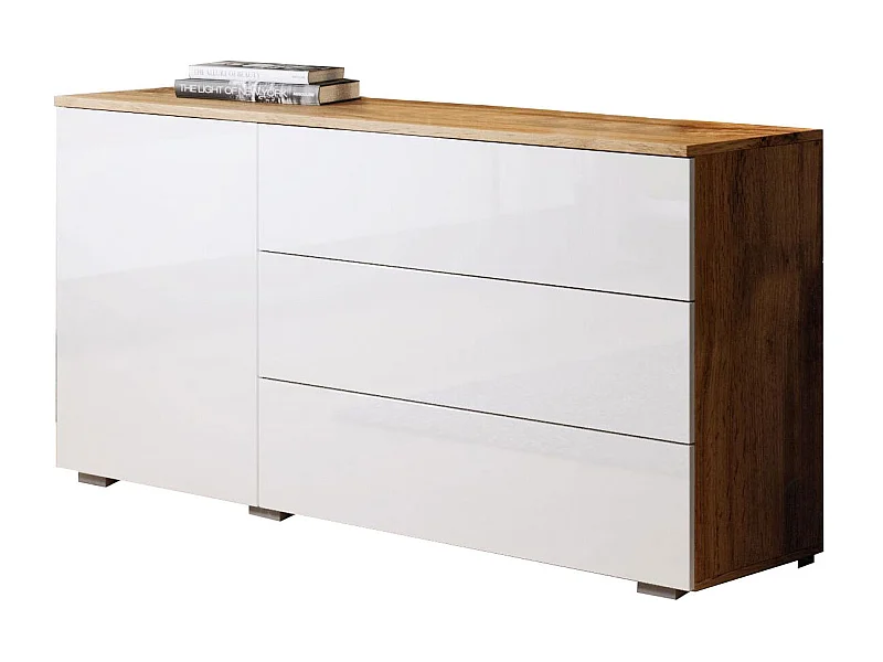 KOMMODE Parma Eiche Wotan / weiß Hochglanz 110 / 39 / 68cm