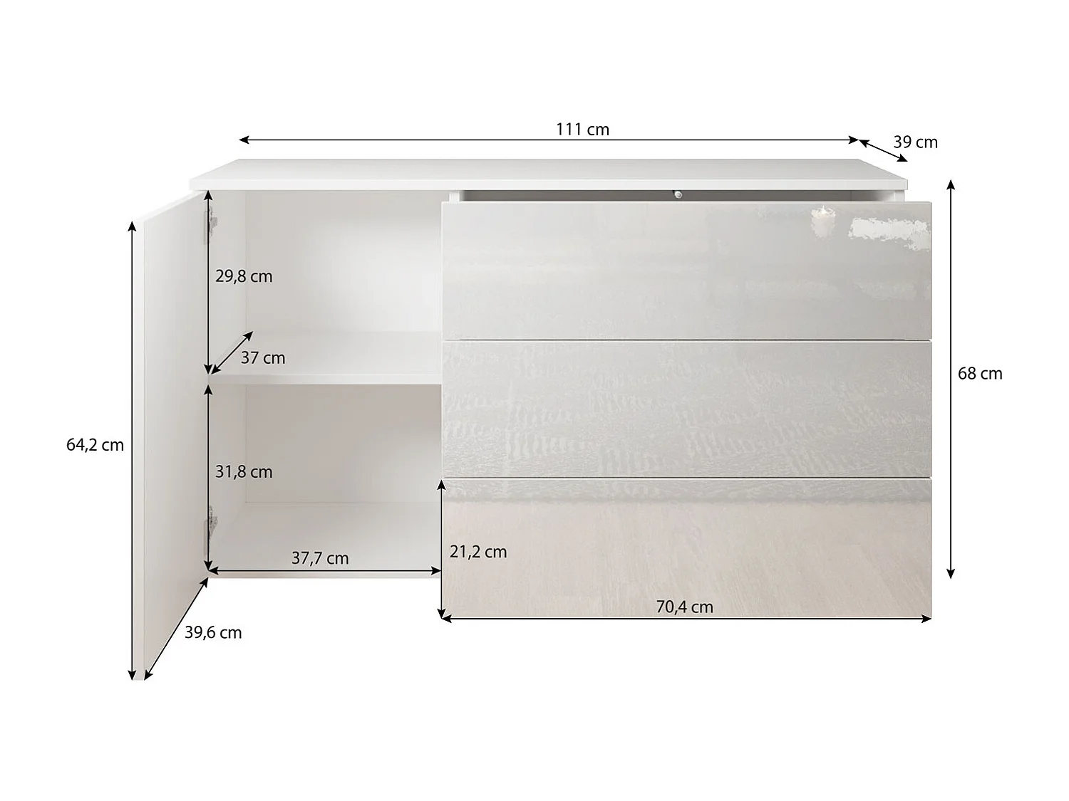 KOMMODE Parma Eiche Wotan / weiß Hochglanz 110 / 39 / 68cm