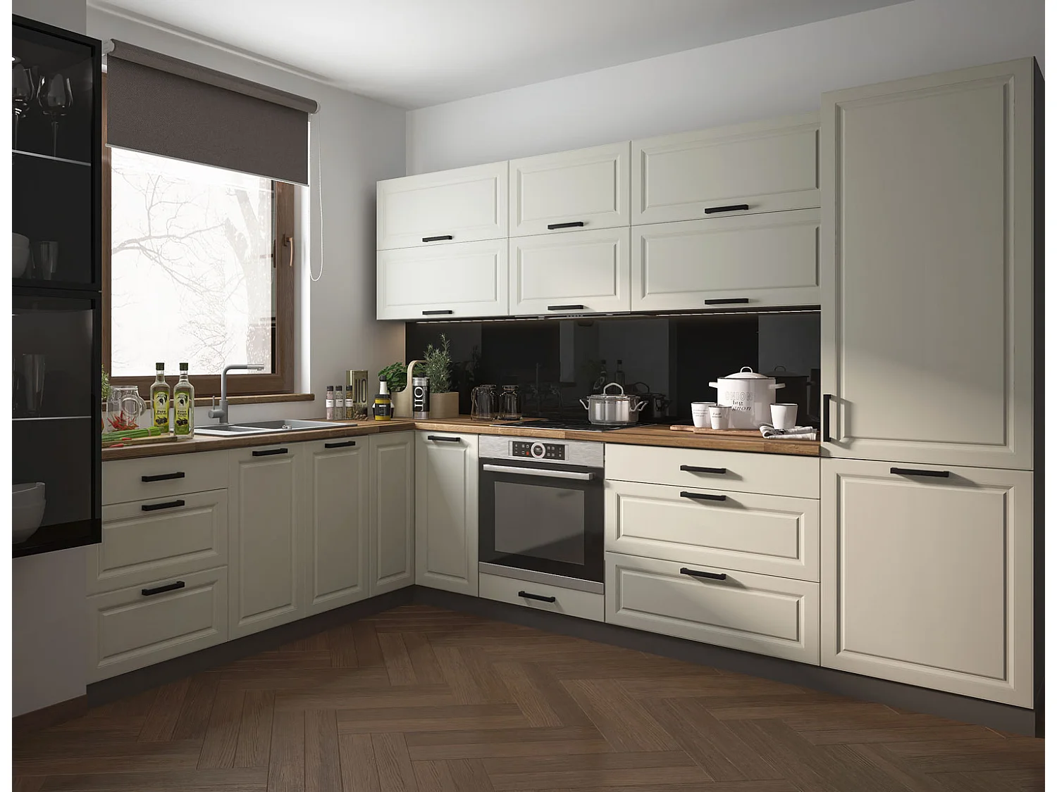 KÜCHENZEILE 12-TEILIG Amaro lava matt / RAL 9001 cremeweiß 520 / 84 / 207cm