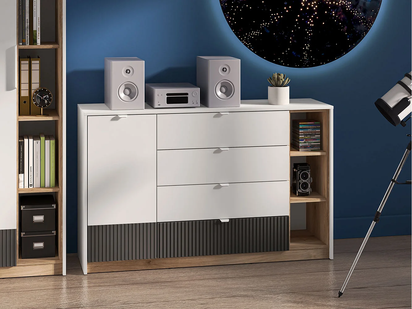 KOMMODE Torino Weiß / Eiche Castello / Graphit 138 / 40 / 86cm