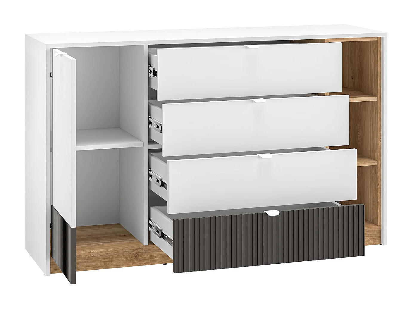 KOMMODE Torino Weiß / Eiche Castello / Graphit 138 / 40 / 86cm