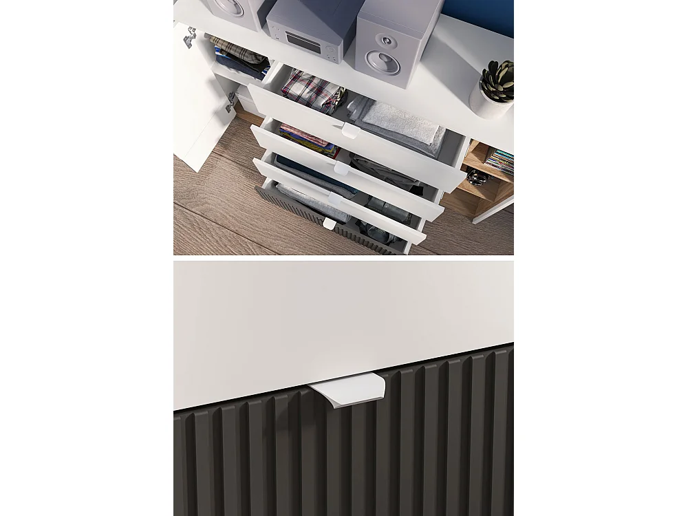 KOMMODE Torino Weiß / Eiche Castello / Graphit 138 / 40 / 86cm