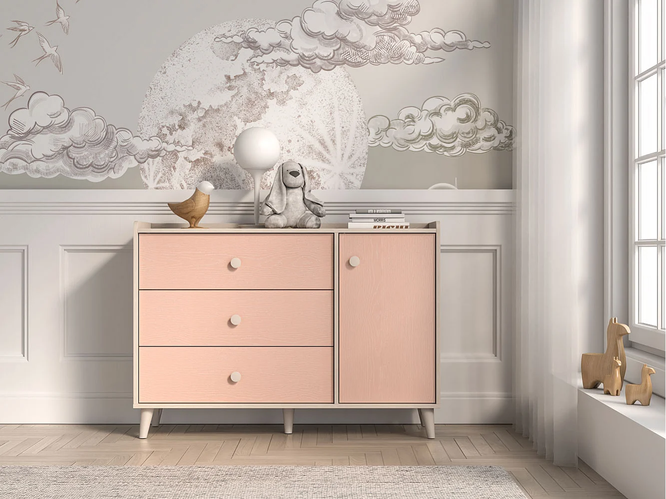 KOMMODE Mevel Wüstensand / Millennial Pink 120 / 40 / 85cm